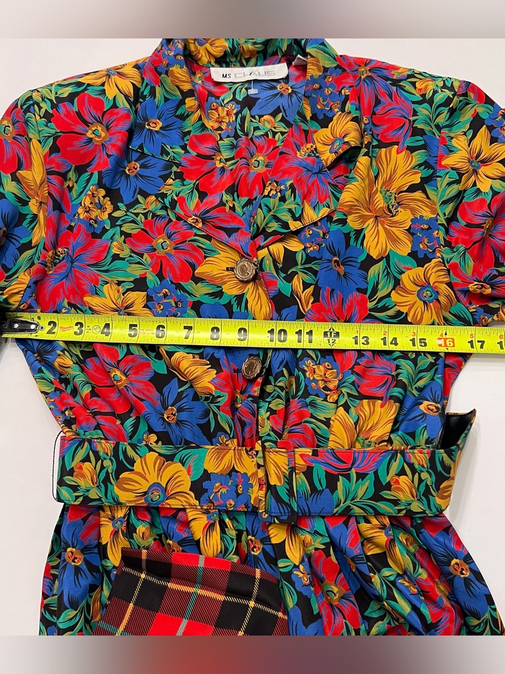 Vintage 80s Chaus Floral Plaid Secretary Dress Sz 10 Maximalist Strong Shoulder - Picture 10 of 10